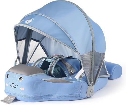 Image of 2026 Mambobaby Float with UPF 50+ Sun Protection Canopy Big Buoyancy Non-Inflatable Solid Baby Swim Pool Float for Ages 3-24 Months(Baby Blue)