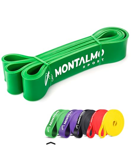 MONTALMO Banda Elastica Musculacion | Banda de Resistencia, Goma de Fitness, Cinta para Entrenar Gym o en Casa, Crossfit, Dominadas, Fisioterapia (Verde)