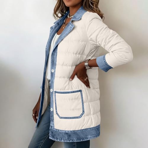 PXQIRMR Winter Coats for Women Denim Patchwork Quilted Puffer Jacket - image 7