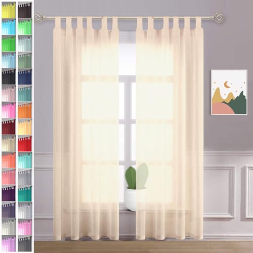 Megachest lucy Woven Voile Tab Top Curtain 2 Panels with ties (28 colors) (champagne, 56" wideX81 drop(W142cmXH206cm)) - Image 2