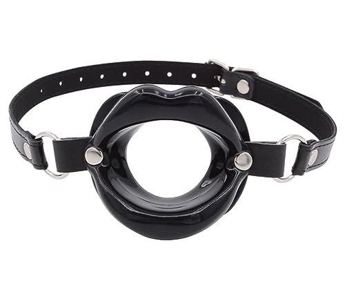 [SaiLin] コスプレ小道具 SM口枷 虜プレ 口ギャグ 開口タイプ さるぐつわ よだれ 猿轡アダルト ギャグボール 開口器 唇開き 拘束具 口枷 激感 拘束 ボンデージPUベルト (ブラック) - 画像4