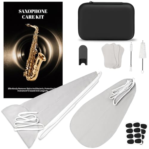 Alto Saxophone Cleaning Set, 2-Pack Microfiber Clean Polish Cloths for Musicians and Students Musical Instrument Cleaning Tool Set for Enhance Shine, Improve Sound