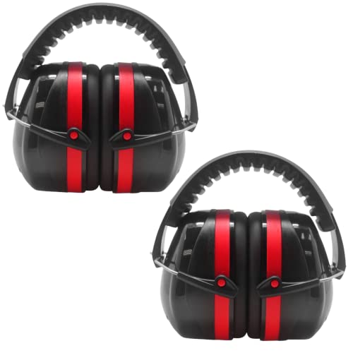 Image of BDS Safety Premium Ear Muffs - NRR 26dB SNR 33dB Noise Reduction Headphones - Adjustable & Foldable Hearing Protection for Shooting, Construction, Studying, Sleeping (Red Black, 2 Pack)