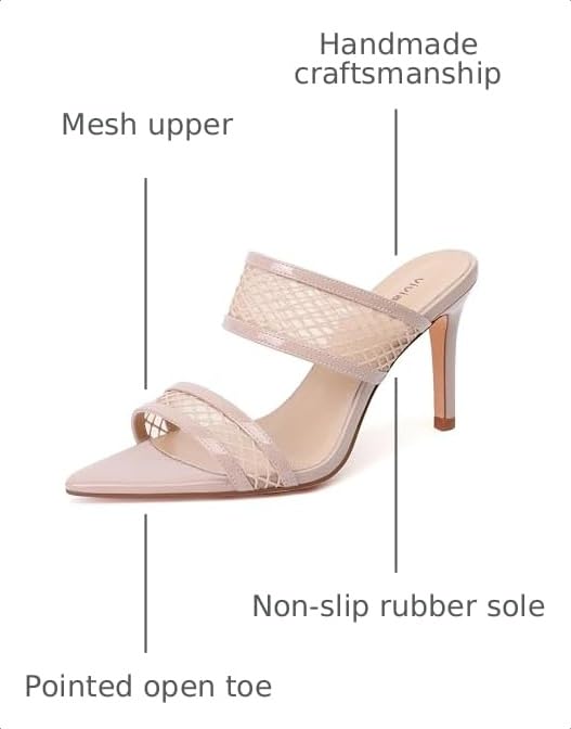 Image of vivianly Clear Pointed Toe Heels Sandals Transparent Strap Stiletto High Heels Slip on Mules for Women