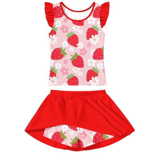 Image of Girls Swimsuit 2 Piece Ruffle Bathing Suit UPF 50+ Tankini Swimsuit Skirt with Lining Size 3-10