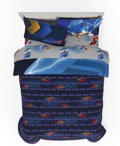 Franco Comforter and Sheet Set, Microfiber, Sonic The Hedgehog 3, 5 Piece Full Size
