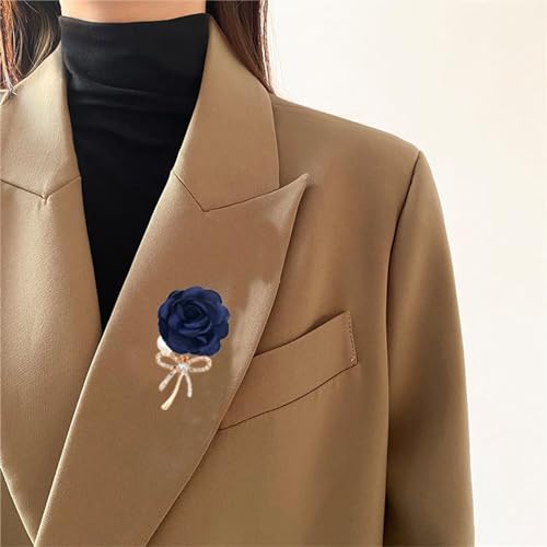 Image of WCRAZYE Elegant Rose Flower Brooch Pin for Women Men Wedding Party Gentleman's Essentials Handmade Crystal Pearl Fabric Flower Lapel Pin Dress Suit Accessories Boutonniere Ideas Gift Valentine's Day