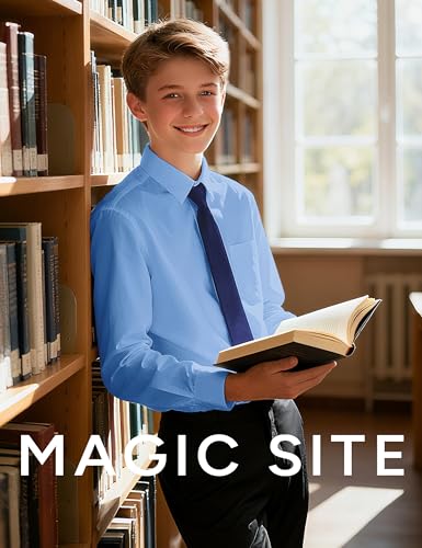 Image of Boys Long Sleeve Button-Down Dress Shirts with Tie: 2 Fabrics (Stretch /Standard) & 2 Fits (Regular /Husky)