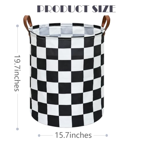 Image of MAIZMZ Checkered Flag Canvas Storage Basket 63L Waterproof Laundry Hamper with Handles, Collapsible Racing Themed Organizer Bin for Boys Bedroom, Toys, Clothes, Gift Giving
