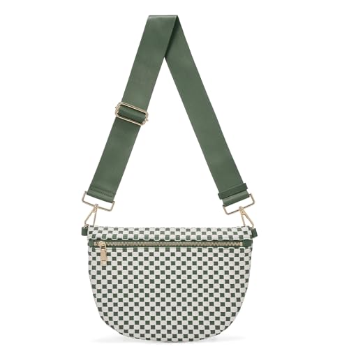 Image of Woven Crossbody Bags For Women, Checkered PU Waist Pack Travel Sling Bag