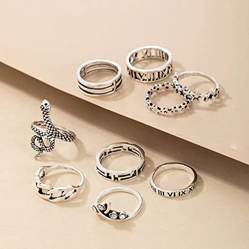 Silver Plated Snake Stackable Rings Set of 9