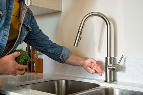 Image of Dura Faucet DF-NMK540-MB RV Touch Sensor Kitchen Faucet (Matte Black) | Pull-down sprayer toggles between aerated and spray streams and locks back in place; powered by four AA batteries.