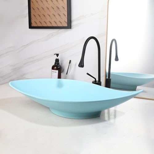 Focitland Pia de vaso de banheiro de 63 cm, pia de resina de pedra com torneira de cachoeira e combi