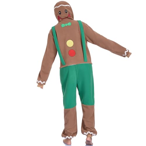 RONGTAI Unisex Adult Costume One Piece Pajamas Overall Halloween Costume Christmas Sleepwear Jumpsuit (US Alpha Large Regular Regular Gingerbread green)