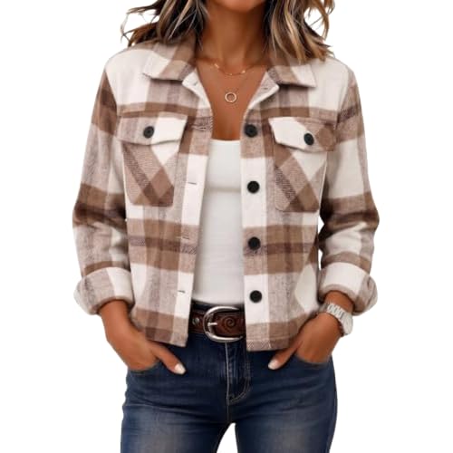 Elneeya Plaid Jacket Women Cropped Vintage Button Down Collared Fall Coat - image 1