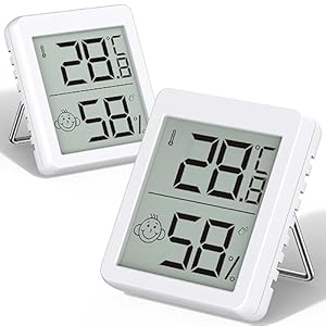 Aircode Kamerthermometer voor binnen, 2 sets mini lcd-thermometer, hygrometer, digitale hygrometer, staand of hangend voor binnen, woonkamer, kinderkamer, kantoor, koelkast