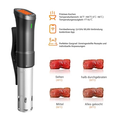 Inkbird Sous Vide Stick 1000 Watt,ISV-200W Sous Vide Garer App-Steuerung,360° Zirkulation,0℃-90℃ Temperatur