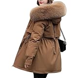 [Maison de TAO] メゾンドタオ レディース コート ファー付き フード付き 裏ボア ダウン風 防寒 アウター 冬 あったか ロング丈 おしゃれ 大きめサイズ M L XL XXL (ブラウン, M)