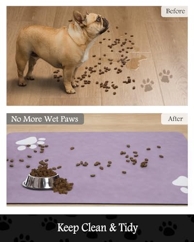 Image of Pet Feeding Mat-Absorbent Dog Mat for Food and Water Bowl-No Stains Quick Dry Water Dispenser Mat-Dog Accessories Pet Supplies-Bowl for Messy Drinkers（Purple,12 inchx19 inch