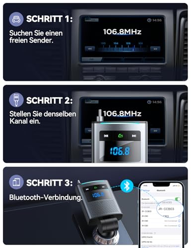 JOYROOM 90W Bluetooth 5.4 Adapter Auto,【100cm Einziehbares Kabel】 2026 Zigarettenanzünder USB C & FM Transmitter, 24V/12V USB Adapter Auto mit Freisprecheinrichtung, KFZ Zubehör für iPhone 17