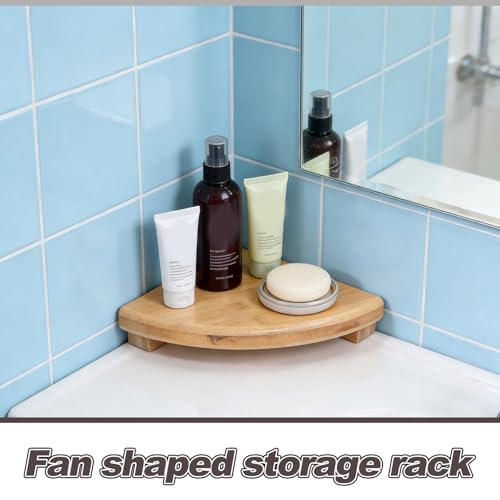 Estante de esquina de bambú natural VALICLUD, balda triangular de pared de 20 cm 5