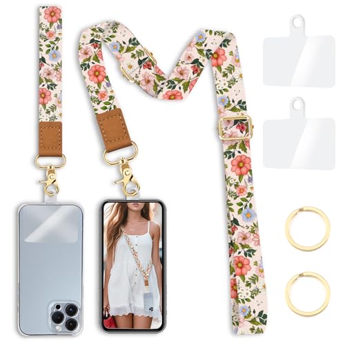 Yonlevres Flower Phone Lanyard Crossbody Strap Floral Cell Phone Lanyards for around the Neck Wristlet Wrist Strap Adjustable for Keys Case Accessories Travel Essentials