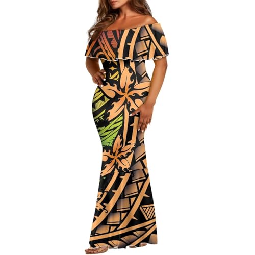 Image of Polynesian for Women S-7XL Off Shoulder Maxi Dress Hawaiian Summer Dresses