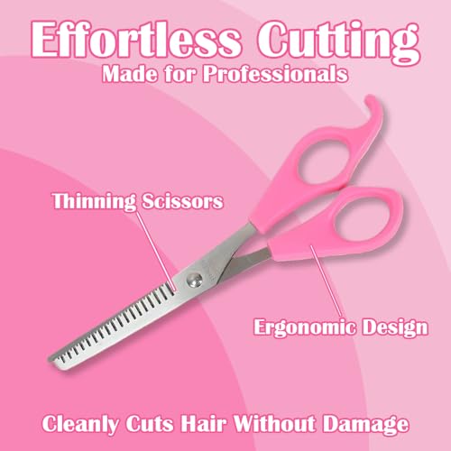 2Pcs Clip Cut Tool, Split End Trimmer Set, 1 Comb-Hairstyle Trimmer & 1 Haircutting Scissor, Styling Accurate Hair Cutting Kit for Home DIY Kids Women, for Layers, Bangs, and Split Ends (Pink) - Image 5