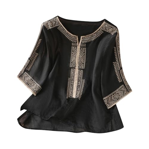 Half Sleeve Blouses for Women Vintage Boho Blouse Embroidered Floral