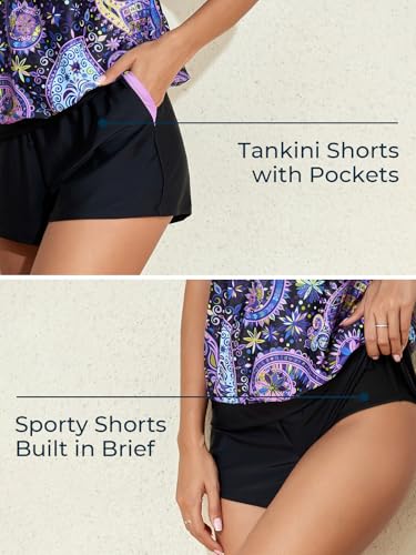 Image of Summer Mae Blouson Women's Tankini Swimsuits Tummy Control Modest 2026 Two Piece with Sporty Pockets Bathing Suits