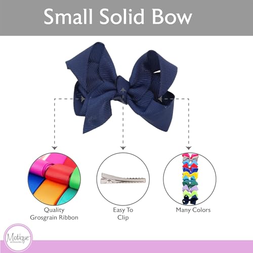 Image of Small Solid Bows for Girls - Set of 12 (Navy)