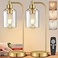2 Pack Cordless Table Lamp Rechargeable Gold, 8000mAh Battery Operated Table Lamps with Remote Control, Touch Dimmable Bedside Lamps with Glass Shade, Portable Wireless Lamp for Bedroom, Living Room