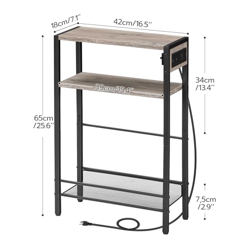 Image of HOOBRO Small Narrow Side Table with Charging Station, Skinny End Table for Small Spaces, Slim Nightstand with USB Ports Outlet, Sofa Beside Table with Storage Shelf, Greige and Black BG102UBZ01
