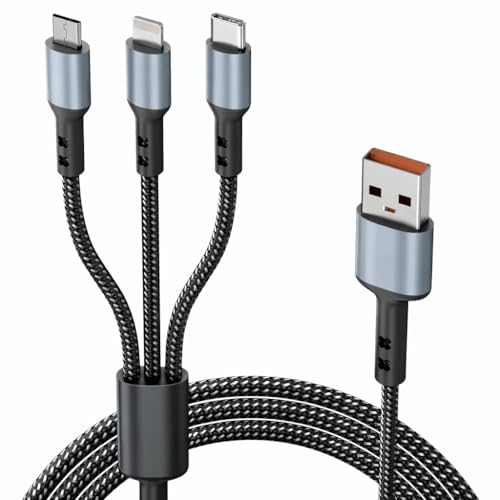 Image of 65W All-in-One 3-in-1 Fast Charging Cable, Type-C & Micro USB, Nylon Braided for for Car Charging, Office & Home Use