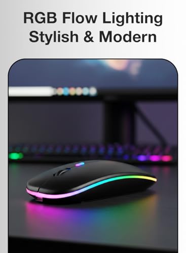 Image of Glassology 2.4GHz Wireless + Bluetooth Mouse, Multi-Device Dual Mode Slim Rechargeable Silent Click Buttons Wireless BT Mouse, Adjustable DPI 800-1200-1600 (Black)