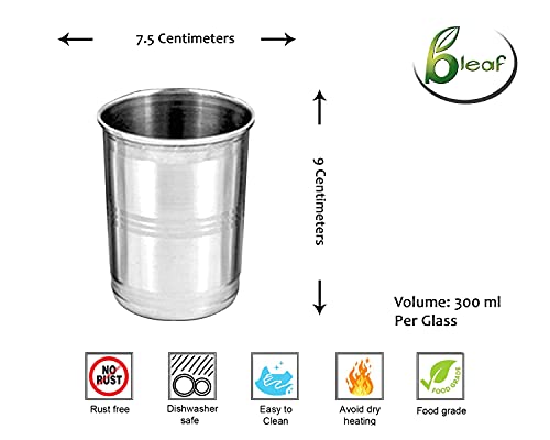 Image of BLeaf Stainless Steel-Tumbler Set, Premium Mirror Finish Glass Pack of 12 (1320ml)
