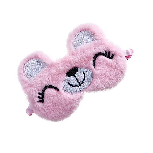 BCOATH クマの遮光アイマスク スリープヘッドバンド 豪華な睡眠アイカバー 旅行睡眠 夜用アイパッド メイクアップヘッドバンド スナップアイカバー 子供のヘッドバンド ぬいぐるみ ピンク