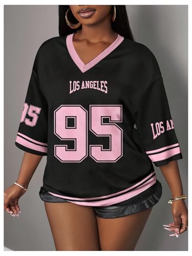 Image of RoseSeek Women's Jersey Shirts Number Graphic V Neck Football T Shirts Tops