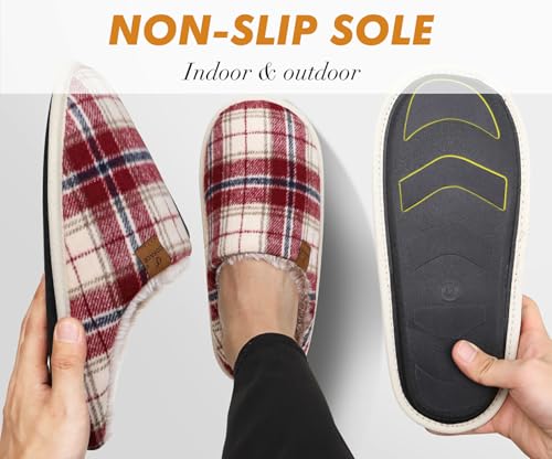 Image of COFACE Mens Cozy Memory Foam Scuff Slippers Casual Slip On Warm House Shoes Indoor /Outdoor Sandal Slippers With Arch Support Rubber Sole Size 7-15