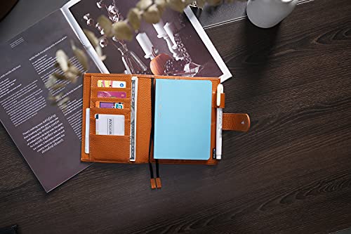 Moterm Leather Cover For A6 Notebooks - Fits Hobonichi, Stalogy And Midori Md Planners, With Pen Loop, Card Slots And Back Pocket (Pebbled-Burnt Orange, A6+) #TOP2