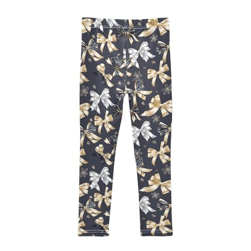 Girls' Athletic Leggings Ankle Length Yoga Dance Pants Kids Teen 4T Black White Gold Bow2
