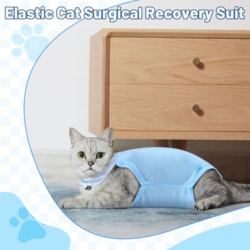 Traje de recuperación de gato L en algodón azul con cuello ajustable para postoperatorio 5