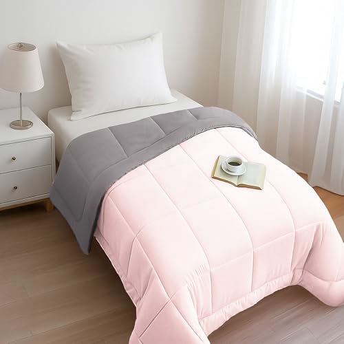 Image of HOME ELEGANCE Comfort Living Microfiber Reversible AC Comforter, 120 GSM, Soft & Cozy, Lightweight Quilt, All Season use, Machine Washable, Single - 60x90 inches - Rose Dust