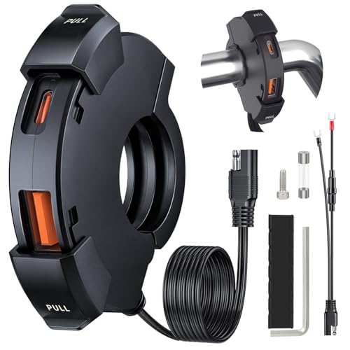 BATIGE Motorcycle USB Charger SAE to USB Adapter Ultra-Narrow Type C and Quick Charge USB 3.0 Waterproof for Motorcycle Handlebar for GPS Smartphone Camera