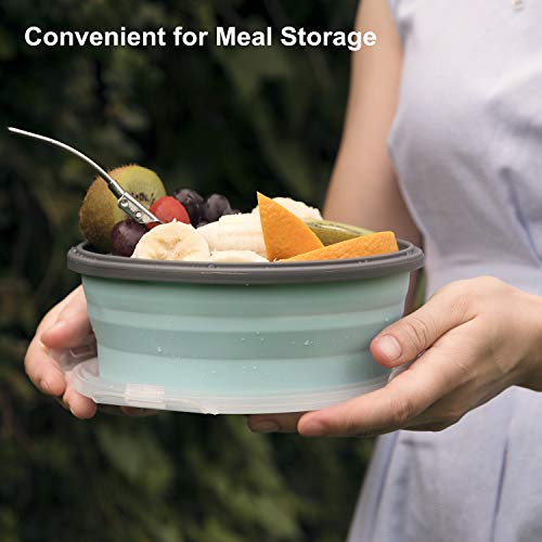 Bol de camping pliable en silicone 1200ml avec couvercle et fourchette