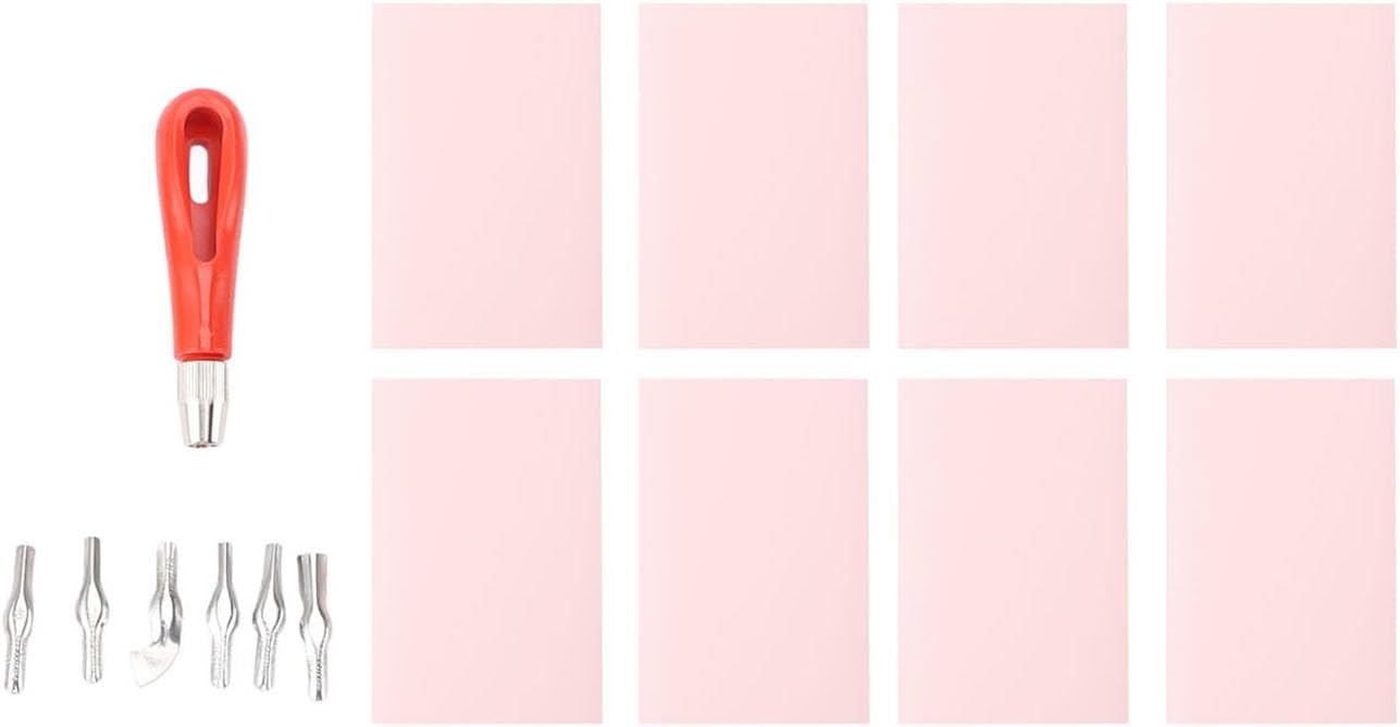 Luqeeg Linoleum Carving Tools Kit, 8PCS Pink Rubber Blocks Versatile Linoleum Cutter Kit Linocut Carving Tools Easy Carve and Shape for Block Printing Printmaking Supplies
