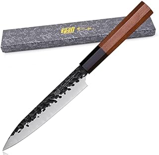 FINDKING Dynasty Series Kitchen Utility Knife, Multi-Purpose Japanese Paring Knife, 9Cr18MoV High Carbon Steel Blade, African Rosewood Octagonal Handle, Small, for Fruits Vegetables, 5 Inches/12 cm