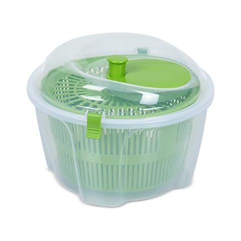 Secen London - Salad Spinner, Large Capacity with Clear Serving Bowl, Colander Basket, Lettuce Spinner, Plastic Salad Spinner, Vegetable Dryer, Washer Manual Salad Maker (Green) Cover