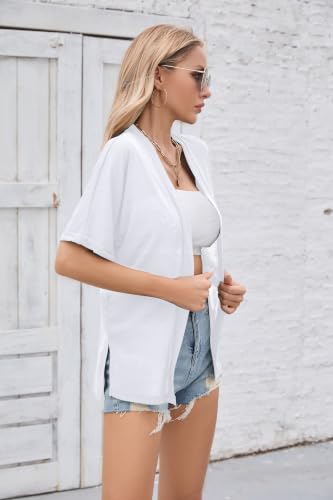 Image of Iandroiy Women's Lightweight Open Front Cardigans Casual Short Sleeve Blouse Tops