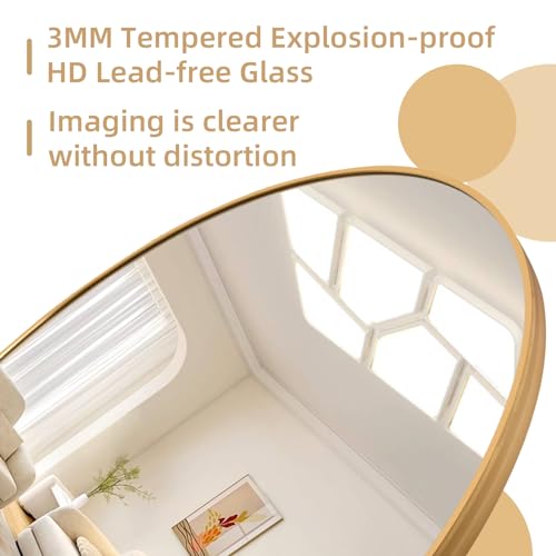 Arched Full Length Mirror, 71x32 Oversized Floor Mirror with Stand, Gold Mirror Full Length, Aluminum Full Body Dressing Mirrors with Arched-Top, Leaning for Living Room, Bedroom